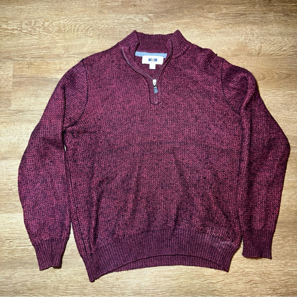Joseph Abboud Mens Burgundy Marl Quarter Zip Sweater Pullover Large Burgundy‎